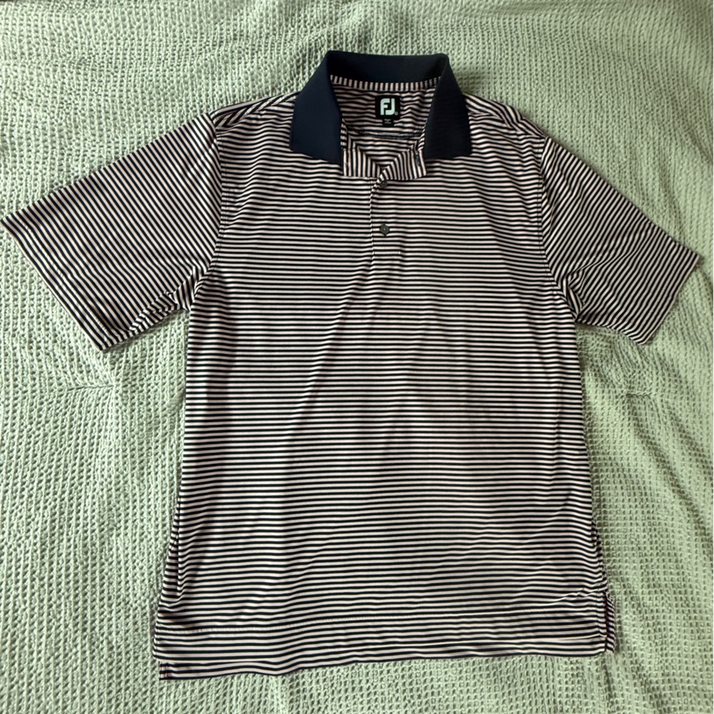 Titleist FootJoy Navy & Pink Striped Polo Shirt